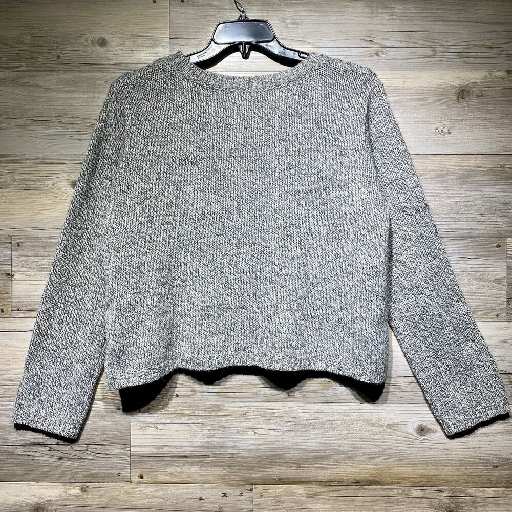 Garnet Hill Open Bobble Knit Sweater Gray Acrylic Wool Alpaca Size XL Short Boxy - Picture 2 of 7
